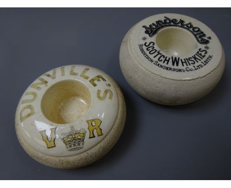 Whisky advertising match striker for Dunville's VR by The Foley Faience Co. and Robert Sanderson Scotch Whisky by James Green