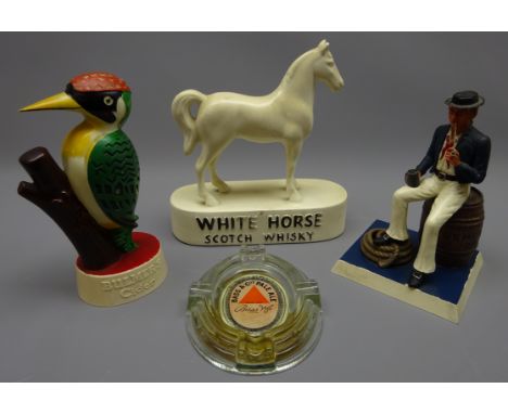 White Horse Scotch Whisky ceramic advertising model, H22.5cm another for Demerara Rum in the form of a sailor seated on a bar