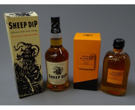 Sheep Dip Blended Malt Scotch Whisky, in older style bottle and Nikka Blended Whisky, both 70cl 40%vol in cartons, 2btls Cond