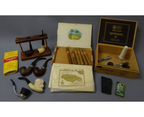 Collection of Pipes incl. Arab carved Meerchaum, two EP mounted, two Falcon, etc, Falcon Dual Reamer, pipe rack, and lighter 