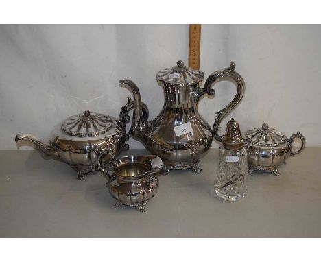 Silver plated four piece tea and coffee service together with a sugar caster