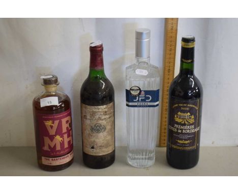 Mixed Lot: Four bottles to include JFD Vodka, Bordeaux and two others