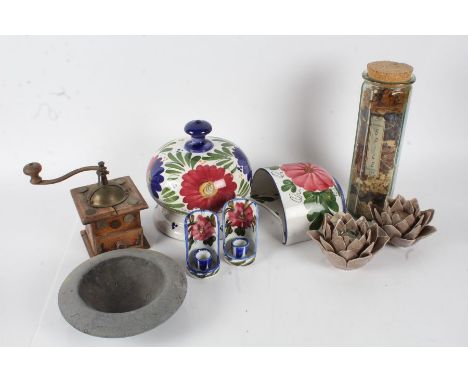 Collection of works of art to include a coffee grinder, Spanish porcelain, spices jar etc (Qty)&nbsp;