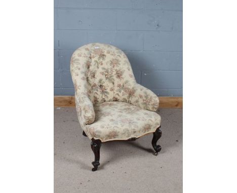 Late Victorian mahogany armchair, with floral button back upholstery, 88cm high