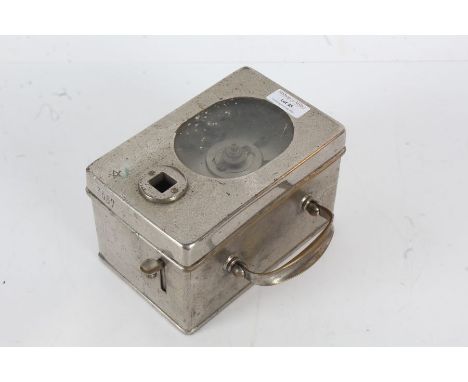 Metal cased pigeon racing clock, stamped with a star to the top and numbered 3657, 18cm wide