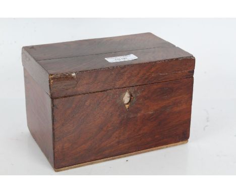 19th century rosewood tea caddy, the underside lid with label for "J &amp; W Sanders, Trunk Makers", with two divisions, the 