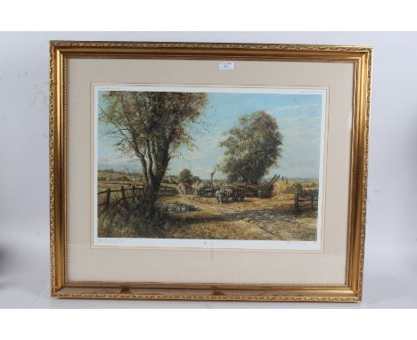 Alan Fearnley Signed Limited Edition print depicting haymaking housed within a gilt frame, 78cm by 62cm&nbsp;&nbsp;