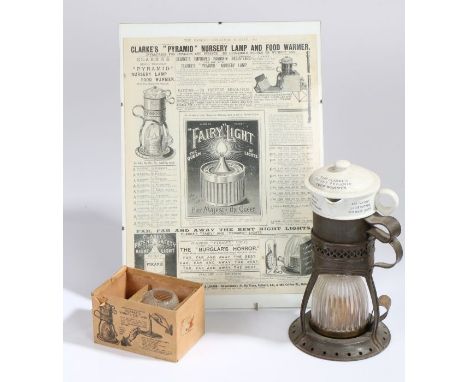 Sam Clarke's Patent Pyramid Food Warmer housed on a Sam Clarke's The Pryamid night light holder, 27cm high, together with a b