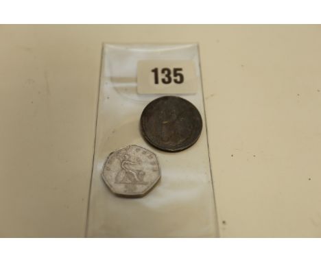 Nelson Trafalgar medal, coinage size, obv portrait of Nelson , rev. battle scene above Trafalgar Oct.11.1805 etc