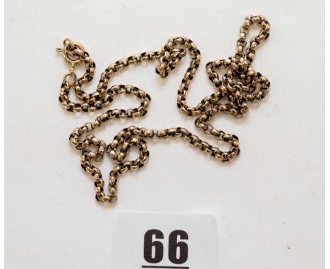A period 9ct gold NECKCHAIN, stamped 9c to oval pad, with bolt ring catch, 48cms long, approx. 9.8grams