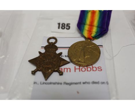 WW1 Casualty 1914-15 star and Victory medals, 9690 Pte W Hobbs Linc R William Hobbs 2nd Bn was KIA 9.5.1915