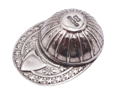 Modern silver caddy spoon, modelled in the form of a jockey cap, hallmarked Sheffield 1991, makers mark WW, approximate weigh