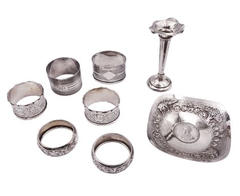 Six silver napkin rings, to include Victorian pair with engraved scrolling decoration, hallmarked Thomas Hayes, Birmingham 18