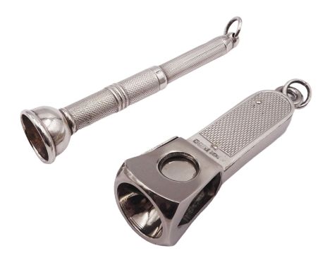 Modern silver cigar cutter, together with a modern silver cigar piercer, each with engine turned decoration, each hallmarked 