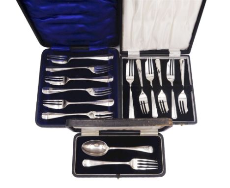 1920's silver christening spoon and fork set, hallmarked P Ashberry & Sons, Sheffield 1924, together with a set of six 1920's