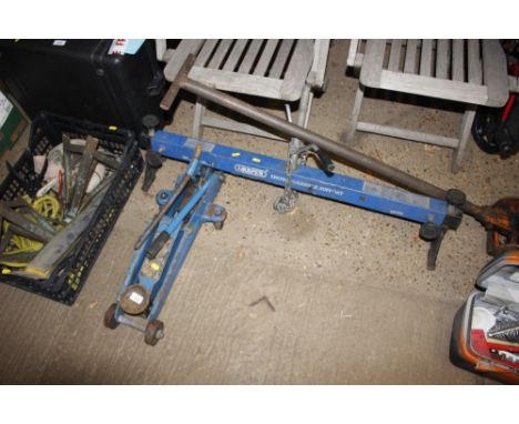 A trolley jack ; and a Draper engine / gear box supprt