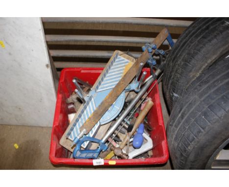 A box of various hand tools 