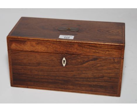 A George III plain mahogany two-division tea caddy, fitted later glass mixing bowl, 12" wide