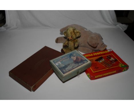 A Steiff pig, a xylophone, a teddy bear and other children's toys