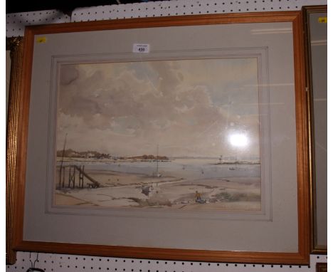 R W Aldridge: pencil and watercolour sketch, "The Blackwater", 13" x 18 1/2", in wash line mount and strip frame, and a compa