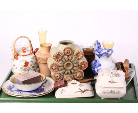 A Doulton series ware bowl, a Victorian souvenir paperweight, a Kutani teapot and other items of china and glass, various