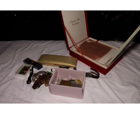 A collection of assorted costume jewellery, a lady's Accurist gilt wristwatch, a number of other wristwatches and a boxed pai