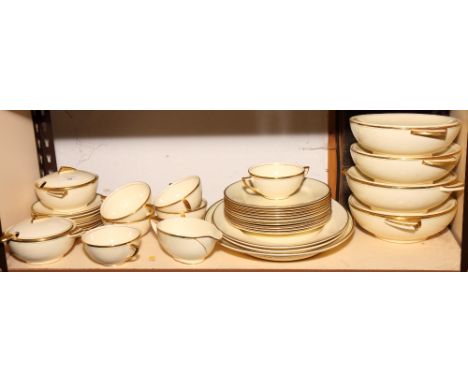 A Wedgwood "Hermes" Art Deco part dinner service comprising four vegetable tureens, two sauce tureens with ladle, a sauce boa