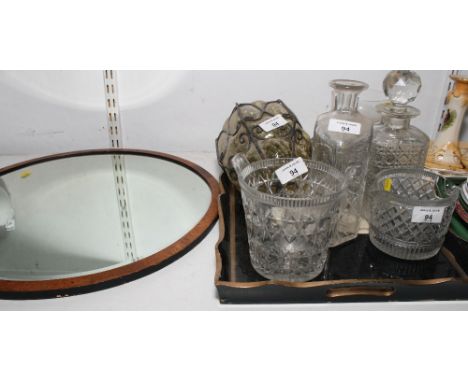 A Venetian wired glass hall lantern, three wine glass coolers, a decanter and other items of glass