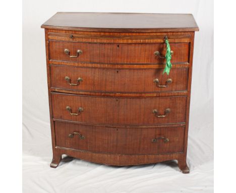 A 19th Century mahogany chest of drawers, fitted brushing slide over four long graduated drawers, on splayed bracket supports