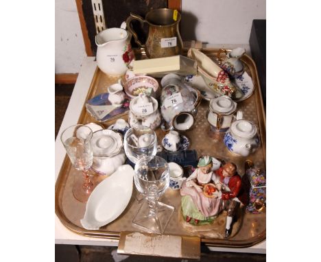 A collection of miniature teapots, cups and saucers, other assorted decorative ceramics, a suite of drinking glasses and othe