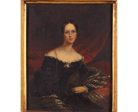 A 19th Century portrait miniature oil on board, unknown woman, 5 1/2" x 4 1/2", in gilt frame