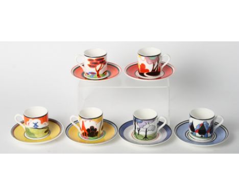 A set of six "Clarice Cliff" centenary limited edition coffee cans and saucers and other items of decorative china