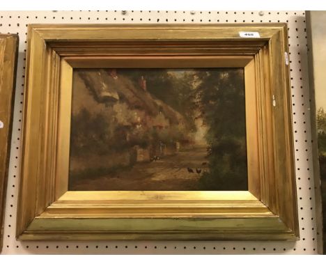 ARTHUR WILKINSON "Rural Scene with Thatched Cottages" oil on canvas signed lower left together with a further painting by the