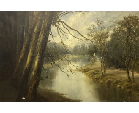 THOMAS M ASH "Near Bournemouth", a river landscape, oil on canvas, signed and dated lower left, titled and signed verso, toge