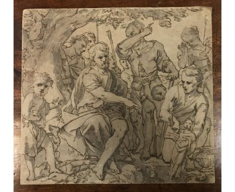 18TH CENTURY CONTINENTAL SCHOOL pen and wash sketch, possibly depicting St. John The Baptist, image size approx 24.5 cm x 27 