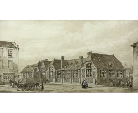 ALFRED JOWERS "Richmond Street", a study with ornate building and R. Lewry Grocers in background, pencil and wash unsigned to