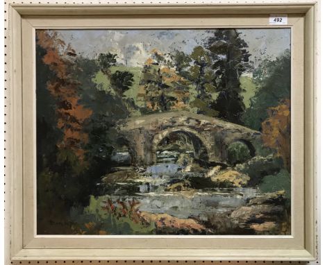 RONALD OSSORY DUNLOP (1874-1973) "Landscape with Bridge and Stream" oil on board signed lower left  CONDITION REPORTS Paintin