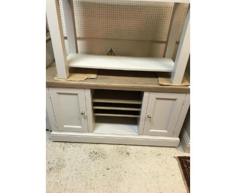 A Painted Furniture Company "Oxford" storage coffee table, grey painted with oak top, together with a grey painted two-door T