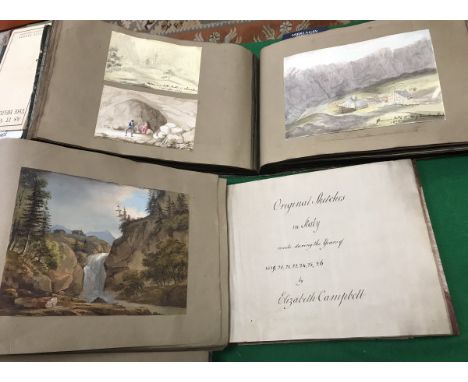 A collection of three Grand Tour sketch watercolour albums by Elizabeth Campbell circa 1818 to 1830 depicting various parts o