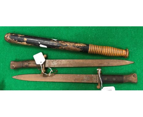 A Boer war period 1888 pattern Lee Metford type bayonet with mole blade (no scabbard) together with another similar and a tur