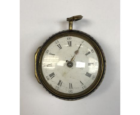 An 18th Century simulated pair cased pocket watch, the outer case with pique work tortoiseshell, the single fusee movement by