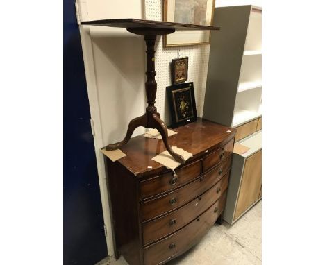 A Victorian mahogany bow fronted chest of two short over three long drawers together with a 19th Century oak square topped oc