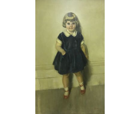 J QUINN "Young Girl Wearing a Blue Dress", portrait study, oil on canvas, signed and dated 1933 lower right, image size appro