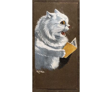 Louis Wain (1860-1939)The musical cat, signed, gouache, 25 x 12.5cmIn good condition overall, some very light scratches to th