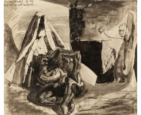Norman Basil Town (British 1915-1987)'He pretended to be an expert on all subjects', pen, ink and grey wash, 23 x 26.5cm  The