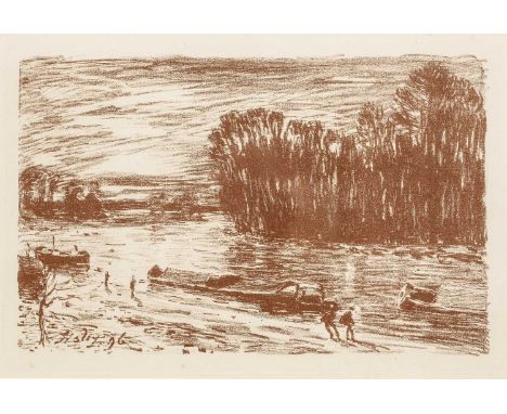 Alfred SisleyBords du Loing pres de Saint Mammes, lithograph in sepia, 14 x 22 cmsProv: The Estate of the late Paul Whitfield