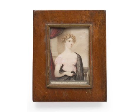 Early 19th century English schoolMiniature rectangular portrait of Catherine Elizabeth Boscawen, nee Annesley, in pink dress 