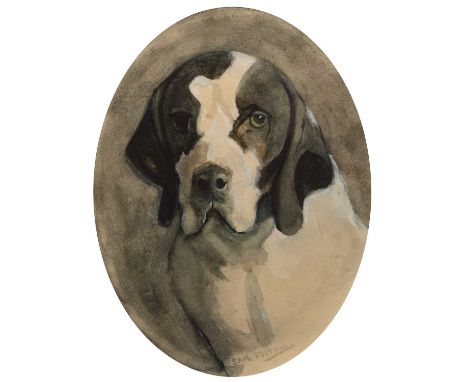 Samuel Fulton (1855-1941)Portrait of a hound, signed, watercolour, 20 x 15cm, oval