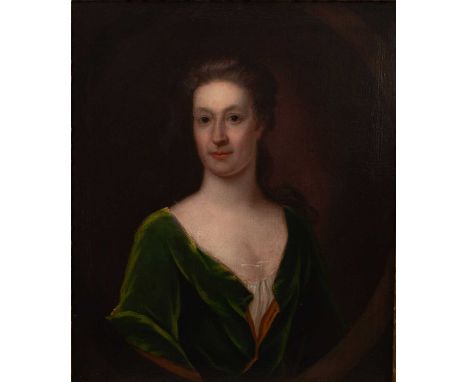 Circle of Michael Dahl (1656/9-1743)Portrait of a lady, wearing a green dress in feigned oval, oil on canvas, 73 x 61cm Prov: