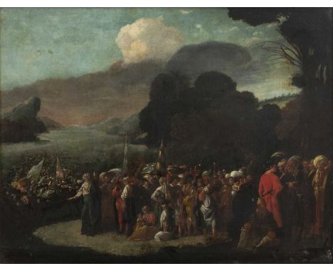 17th century Flemish schoolMoses at the parting of the Red sea, oil on canvas, 59 x 76cm  Has been lined. There are probable 
